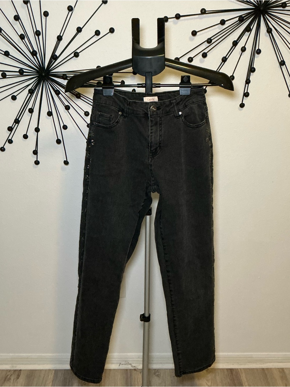 Camila Coelho Embellished Side Detail Gray Skinny Jeans Size 2 Y2K